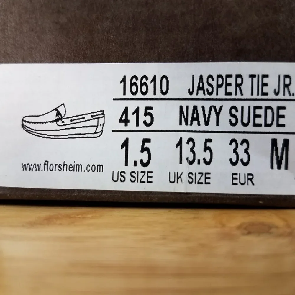 Florsheim Boat Shoe Jasper Tie Jr. Suede Genuine Leather Navy Blue Boys 1.5